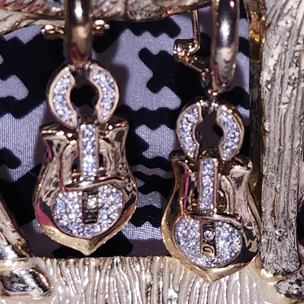 DIOR 🔥RARE🔥 Designed By John Galiano Gold Buckle design✨️ Pavé Earrings 🔥 - Picture 8 of 9